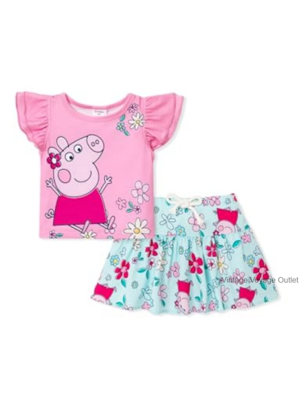 Toddler Girls Peppa Pig Skirt Set Short Sleeve Top and Ruffle Skirt